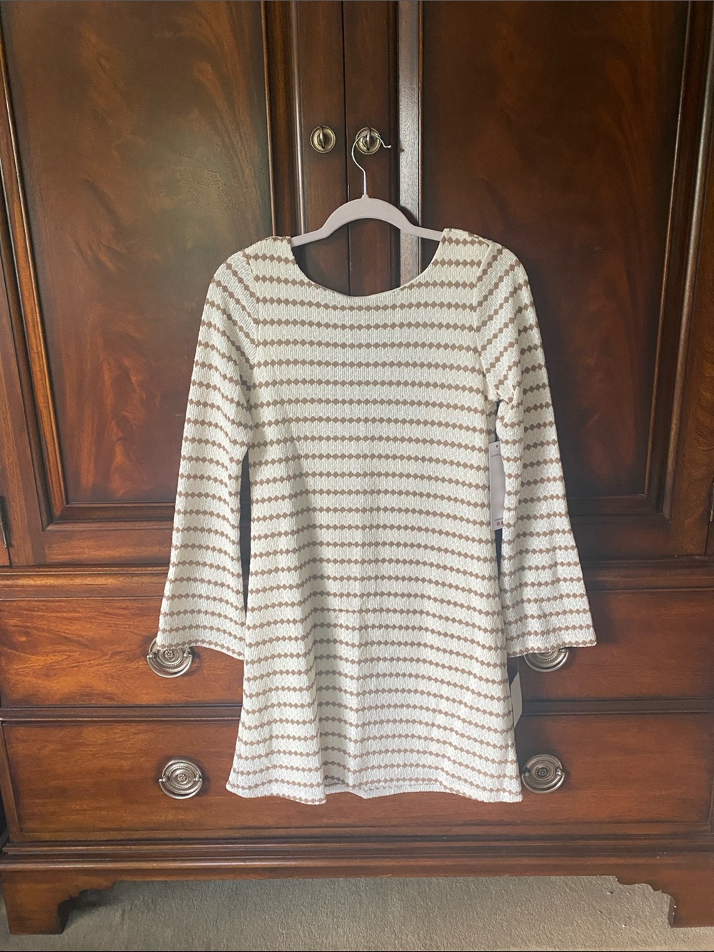Women's Cream and Tan Striped Midi Dress